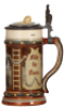 Mettlach stein, .5L, 1724, etched, The Fireman Stein, by C. Warth, inlaid lid, mint. - 2