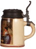 Pottery stein, .5L, transfer & hand-painted, marked Pauson München, Münchener Kneipe scene, pewter lid, mint. - 2