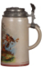 Stoneware stein, 1.0L, transfer & hand-painted, marked L. Mory, München, Vogelzucht u. Spar Verein, bird breeding club, pewter lid, mint. - 2