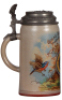 Stoneware stein, 1.0L, transfer & hand-painted, marked L. Mory, München, Vogelzucht u. Spar Verein, bird breeding club, pewter lid, mint. - 3