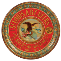 The American Brewing Co. advertising tray, 12.0" d., St. Louis A.B.C Beers, St. Louis, U.S.A., marked: Standard Adv. Co., Coshocton, O., lithograph blemishes around perimeter.