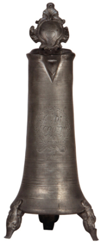 Pewter pitcher, 15.2" ht., 1737, footed, engraved A.M. Schotin, 1737, made c.1880, tear repaired.