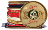 Twenty-four beer trays, 10.0" d. to 13.0" x 17.7", Prior Lager, Heileman’s Old Style, Pure Genuine, Piel’s Light, Braumeister, Milwaukee’s Choicest Beer, Schmidt, Miller High Life The Champagne of Bottle Beer, Meister Brau, Inc. Chicago – Toledo, Washingt