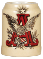 Pottery mug, .5L, transfer & hand-painted, A & Eagle, mint. 
