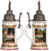 Regimental stein, .5L, 11.9" ht., porcelain, 1. Comp., Inft. Regt. Nr. 169, Lahr, 1908 - 1910, four side scenes, roster, griffin thumblift, named to: Reservist Ammann, roster wear, otherwise mint. - 2