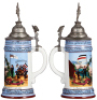 Regimental stein, .5L, 11.2" ht., porcelain, S.M.S. Niobe, 1905 - 1908, two side scenes, eagle thumblift, named to: Res, F. Gebhardt, lithophane repaired. - 2