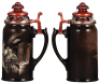 Porcelain stein, 1.0L, transfer & hand-painted, marked C.A.C. Lenox, monk receiving a meal, copper & sterling silver lid, mint. - 2