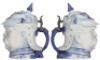 Character stein, .5L, porcelain, marked Musterschutz, by Schierholz, Bismarck, blue & white, very good repair of the lid. - 2