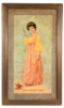 Anheuser-Busch lithograph on paper, framed 36.5" x 21.5", Budweiser Girl, marked: Copyright 1904 by Anheuser-Busch Brewing Ass'n., St. Louis, Anheuser-Busch relief frame, glass, frame is a little rough on the corners, very good condition.