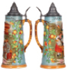 Pottery stein & pitcher, 1.5L, 13.5'' ht., relief, marked J. W. R., by J.W. Remy, 875, Joliet Citizens Brewing Co., pewter lid, a little base wear; with, 12.0'' ht., transfer & hand-painted, marked Brunt Art Ware, Porter Brewing Co., Joliet, IL, Wiener Be - 2