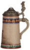 Stoneware stein, .5L, hand-painted, by Saltzer, pewter lid, cracks have been glued, looks fairly good.     - 2