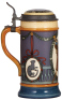 Three Mettlach steins, 1.0L, 2937, & 1.0L, 2938, & 1.0L, 2939, etched, by Quidenus, inlaid lids, all mint. - 3
