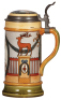 Three Mettlach steins, 1.0L, 2937, & 1.0L, 2938, & 1.0L, 2939, etched, by Quidenus, inlaid lids, all mint. - 4