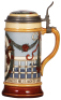 Three Mettlach steins, 1.0L, 2937, & 1.0L, 2938, & 1.0L, 2939, etched, by Quidenus, inlaid lids, all mint. - 6