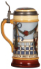 Three Mettlach steins, 1.0L, 2937, & 1.0L, 2938, & 1.0L, 2939, etched, by Quidenus, inlaid lids, all mint. - 7