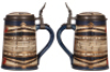 Two Mettlach steins, .5L, 1527, etched, by C. Warth, inlaid lid, mint; with, .5L, 2097, etched, inlaid lid, mint. - 3