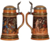 Two Mettlach steins, 1.0L, 1527, by Warth, & 1.0L, 2639, etched, inlaid lids, both mint. - 2