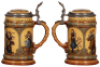 Two Mettlach steins, .5L, 2235, etched, inlaid lid, mint; with, .25L, 1972, etched, inlaid lid, mint. - 3