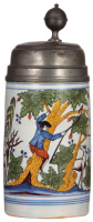 Faience stein, 11.2'' ht., late 1700s, Thüringen Walzenkrug, pewter lid dated 1798, very good condition.