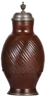 Stoneware stein, 13.5'' ht., c.1800, Bunzlauer Melonenkrug, brown glaze, pewter lid & footring, lid dated 1807, minor pewter tear, body very good condition.