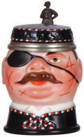 Character stein, .5L, porcelain, marked Brüder Thannhauser München, Fraternity Student, lithophane Hofbräuhaus, mint.