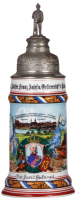 Regimental stein, .5L, 11.5'' ht., porcelain, 3. Comp., bayr, Inft. Regt. Nr. 13, Ingolstadt, 1906 - 1908, two side scenes, lion thumblift, named to: Joh. David Hufnagel, under handle; Gruss aus München, Erinnerung an mein Commando, lines in lithophane, o