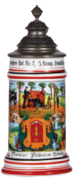 Regimental stein, .5L, 10.1'' ht., porcelain, 3. Komp., Telegraphen Bat. Nr. 2, Frankfurt a. O., 1905 - 1907, four side scenes, roster, eagle thumblift, named to: Pionier Wilhelm Schutz, mint.