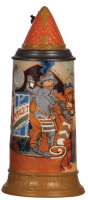Mettlach stein, .5L, 2580, etched, by H. Schlitt, inlaid lid, mint.