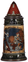 Mettlach stein, .5L, 2382, etched, by H. Schlitt, inlaid lid, mint.