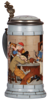 Mettlach stein, .5L, 2880, etched, by F. Quidenus, inlaid lid, mint.