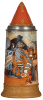 Mettlach stein, 1.0L, 2580, etched, by H. Schlitt, inlaid lid, mint.