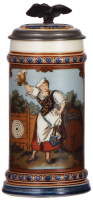 Mettlach stein, .5L, 2235, etched, inlaid lid, mint.