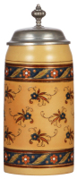 Mettlach stein, 1.0L, 1892, etched, mosaic, original pewter lid, mint.