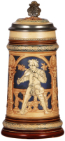 Mettlach stein, .5L, 2131, relief, inlaid lid, mint.