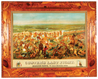Anheuser-Busch lithograph on paper, framed 38.2" x 48.2", Custer's Last Fight, vintage folk art frame, very good condition.