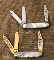 Pair of Fightn' Rooster Pearl Whittlers Fort City Club Knives