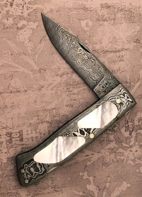Chris Owen Damascus and Pearl Lockback