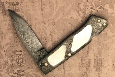 Chris Owen Damascus and Pearl Lockback - 2