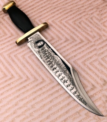 Aurum Etching Engraved Wood Handle Bowie - 2