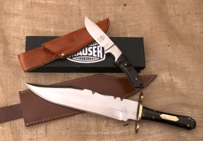 Horn handle Bowie and a Mauser Drop Point Hunter