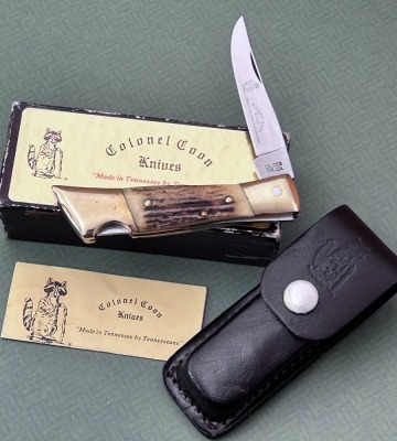 Colonel Coon Stag Lockback with Sheath and Box