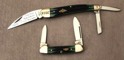 Pair of Blue Green Bone Case SD Club Knives