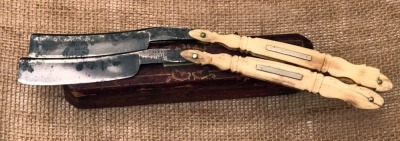 Pair of James Johnson Cast carved Bone Razors in Case
