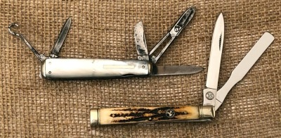 Cleave & Sons Pearl vintage pearl multi-blade and imported Whitetail Cutlery bone Doctors Knife