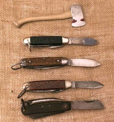 Three Scout Knives, a Marlin Spike and a mini Ax