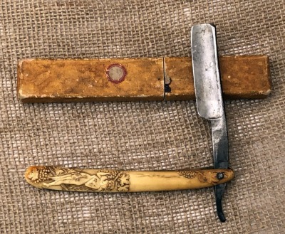 JR Torrey Nude Figural Relief handle Straight Razor