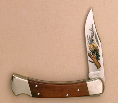 Buck 110 Etched with an Eagle on a Limb