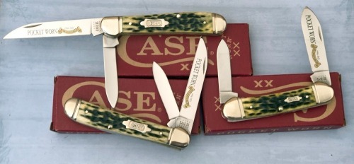 Trio of Case Olive Green Bone; Canoe and two Copperheads