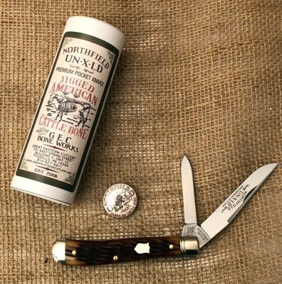 GEC 488224 Antique Yellow jigged Cattle Bone Slim Dogleg