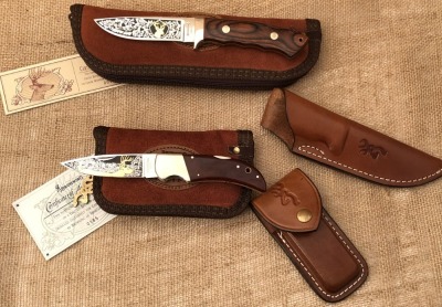 Pair of Browning Etched Wood Drop Point, Limited Editions